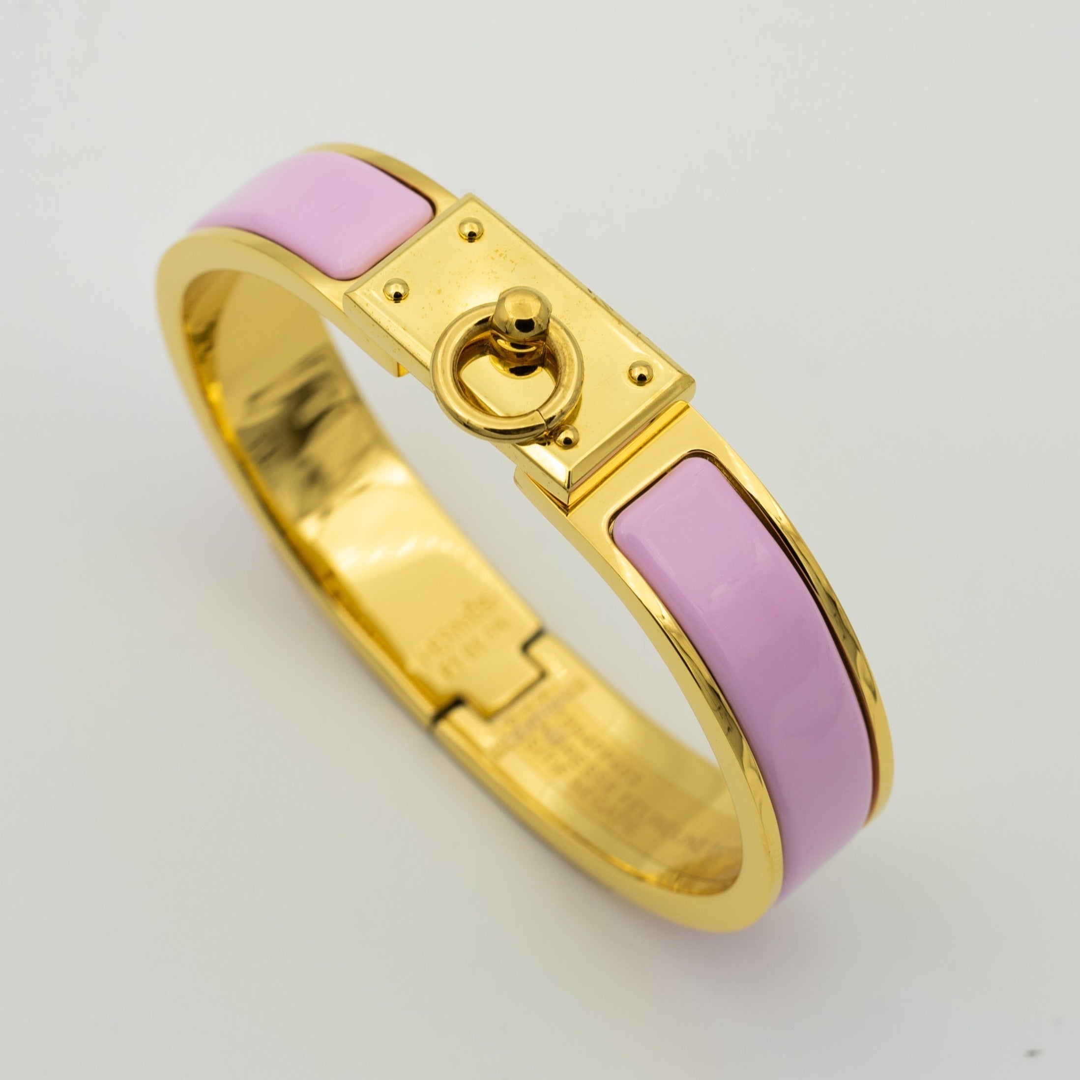 HERMES H RING LOCK BRACELET 12MM LIGHT PINK