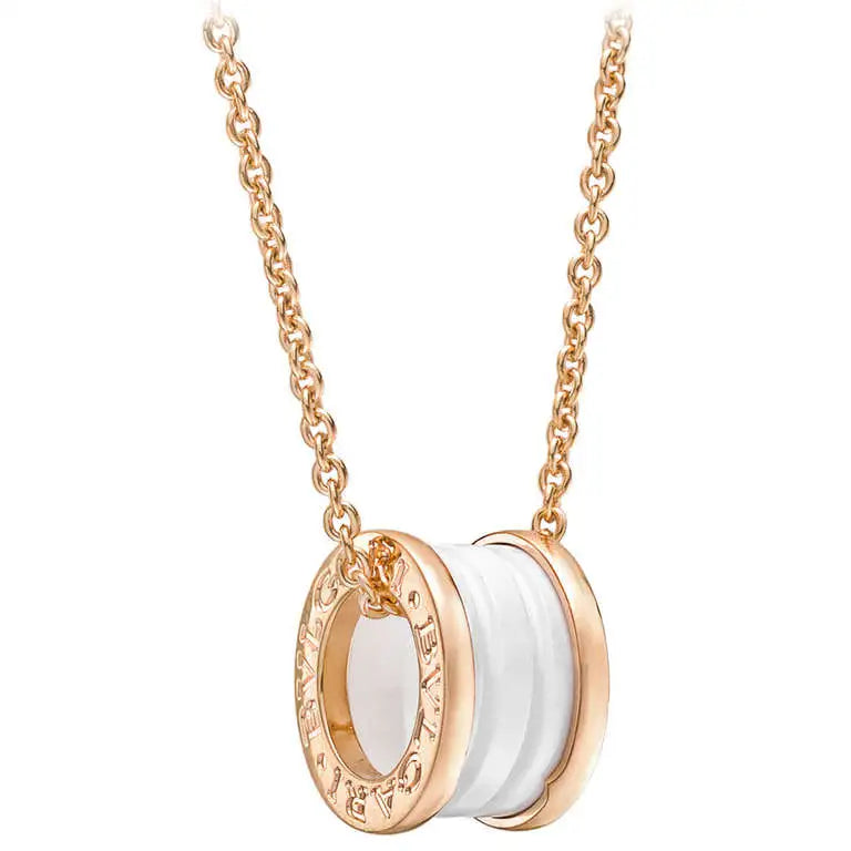 BVLGARI ZERO 1 WHITE CERAMIC PINK GOLD DIAMOND NECKLACE