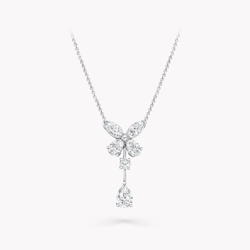 GRAFF BUTTERFLY PEAR SHAPE CLASSIC SILVER DIAMOND DROP NECKLACE
