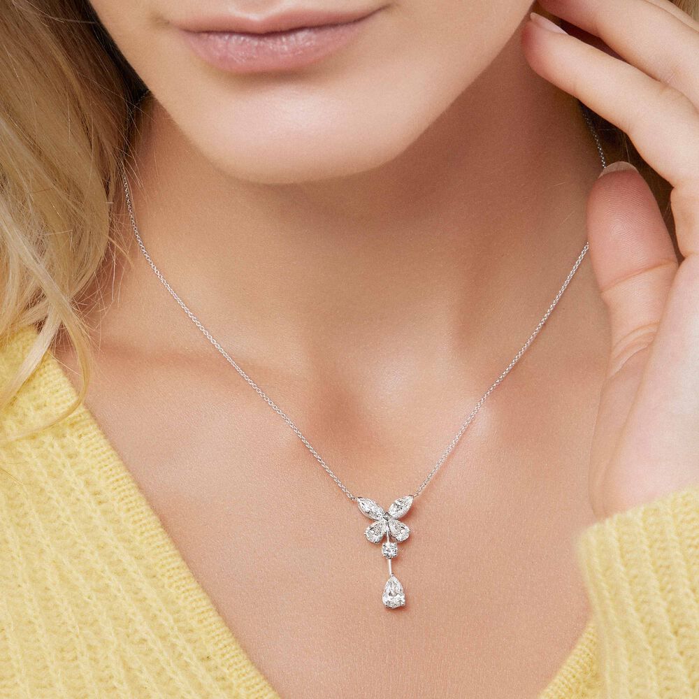 GRAFF BUTTERFLY PEAR SHAPE CLASSIC SILVER DIAMOND DROP NECKLACE