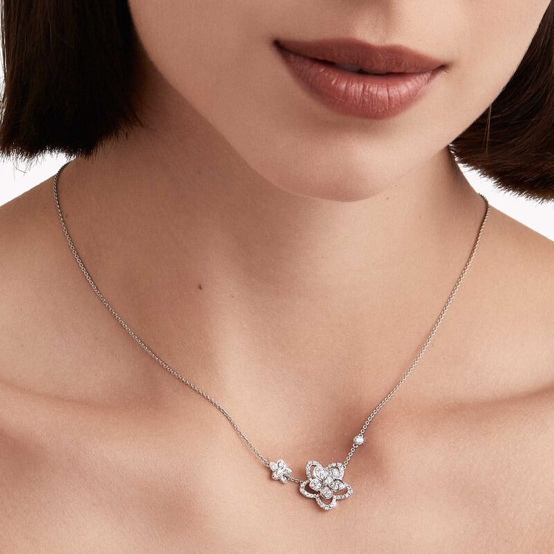 GRAFF WILD FLOWER DOUBLE SILVER DIAMOND NECKLACE