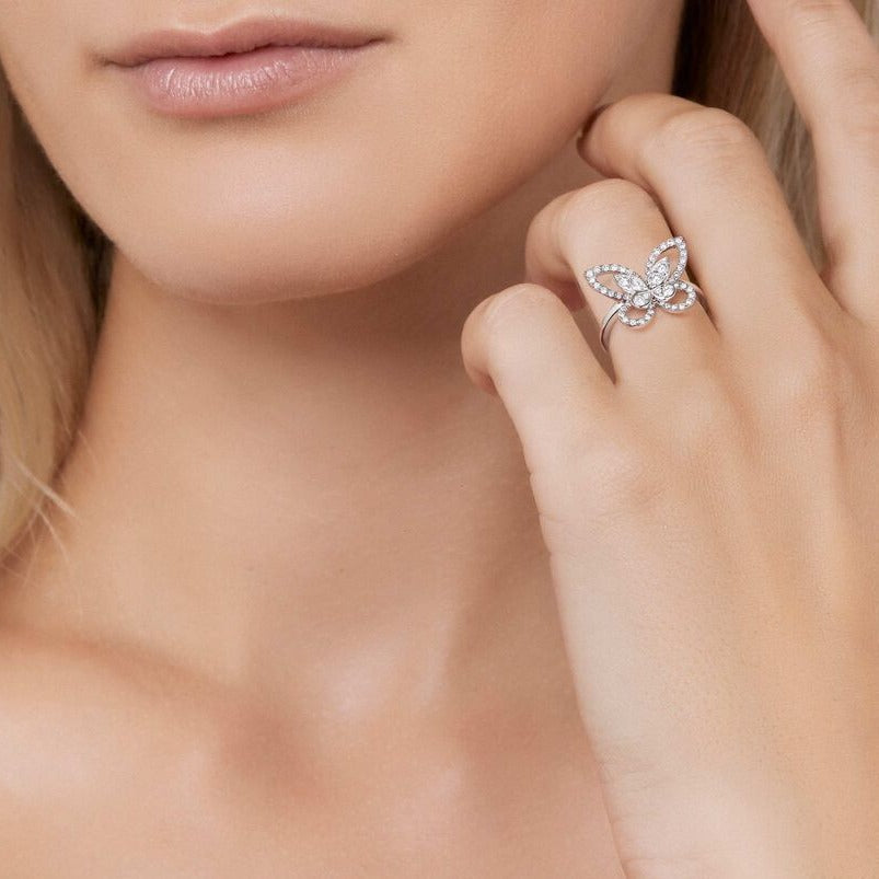 GRAFF BUTTERFLY SILHOUETTE SILVER DIAMOND RING