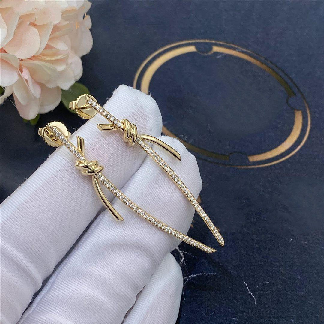 TIFFANY KNOT DROP EARRINGS IN YELLOW GOLD WITH DIAMONDS