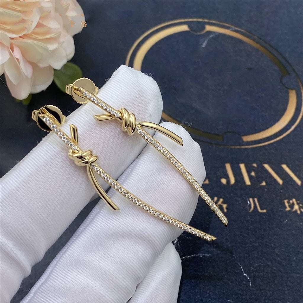 TIFFANY KNOT DROP EARRINGS IN YELLOW GOLD WITH DIAMONDS