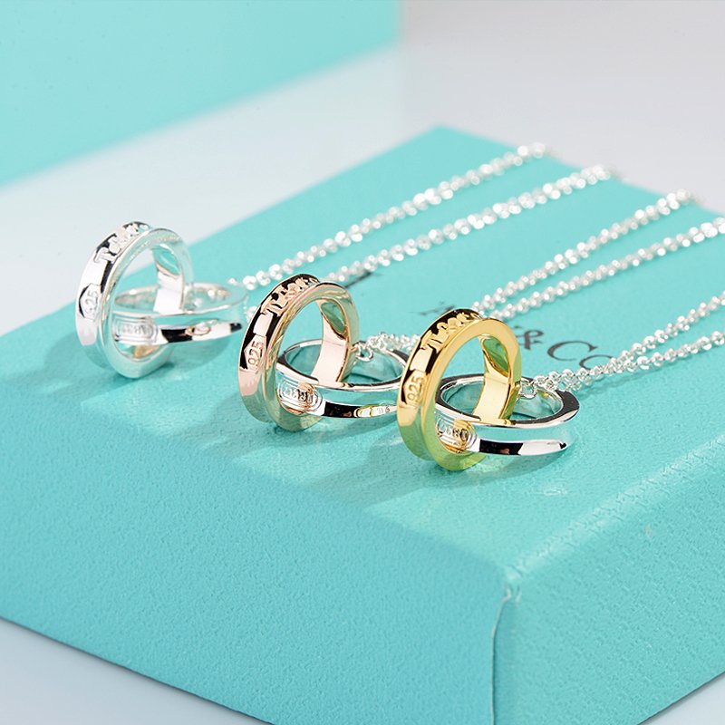 TIFFANY NECKLACE FEMALE DOUBLE RING DOUBLE CIRCLE COUPLE PENDANT