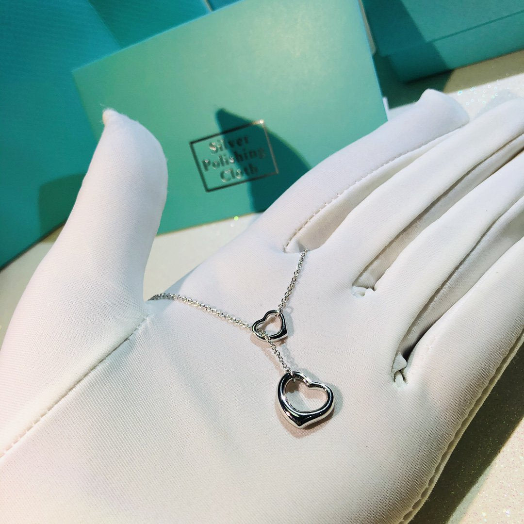 TIFFANY OPEN HEART LARIAT NECKLACE SILVER
