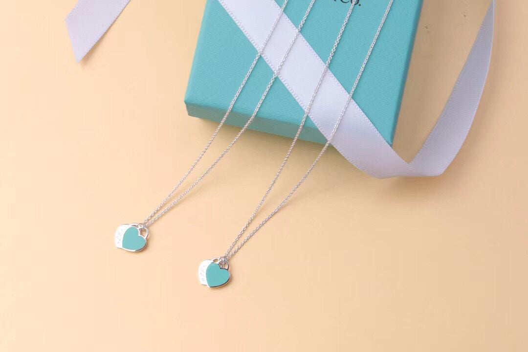 TIFFANY DOUBLE HEART TAG PENDANT SILVER MINI NECKLACE