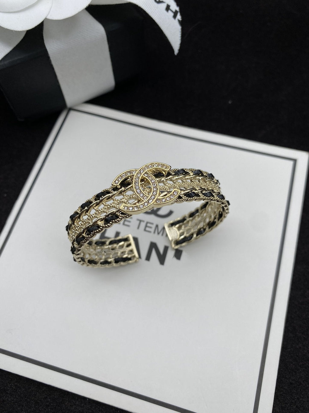 Chanel Black Rope Bracelet Gold Diamond