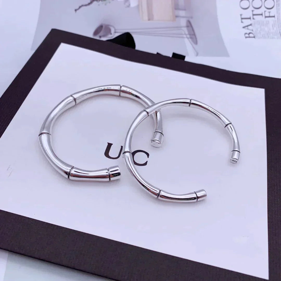 GUCCI STERLING SILVER HIGH BAMBOO OPEN BRACELET