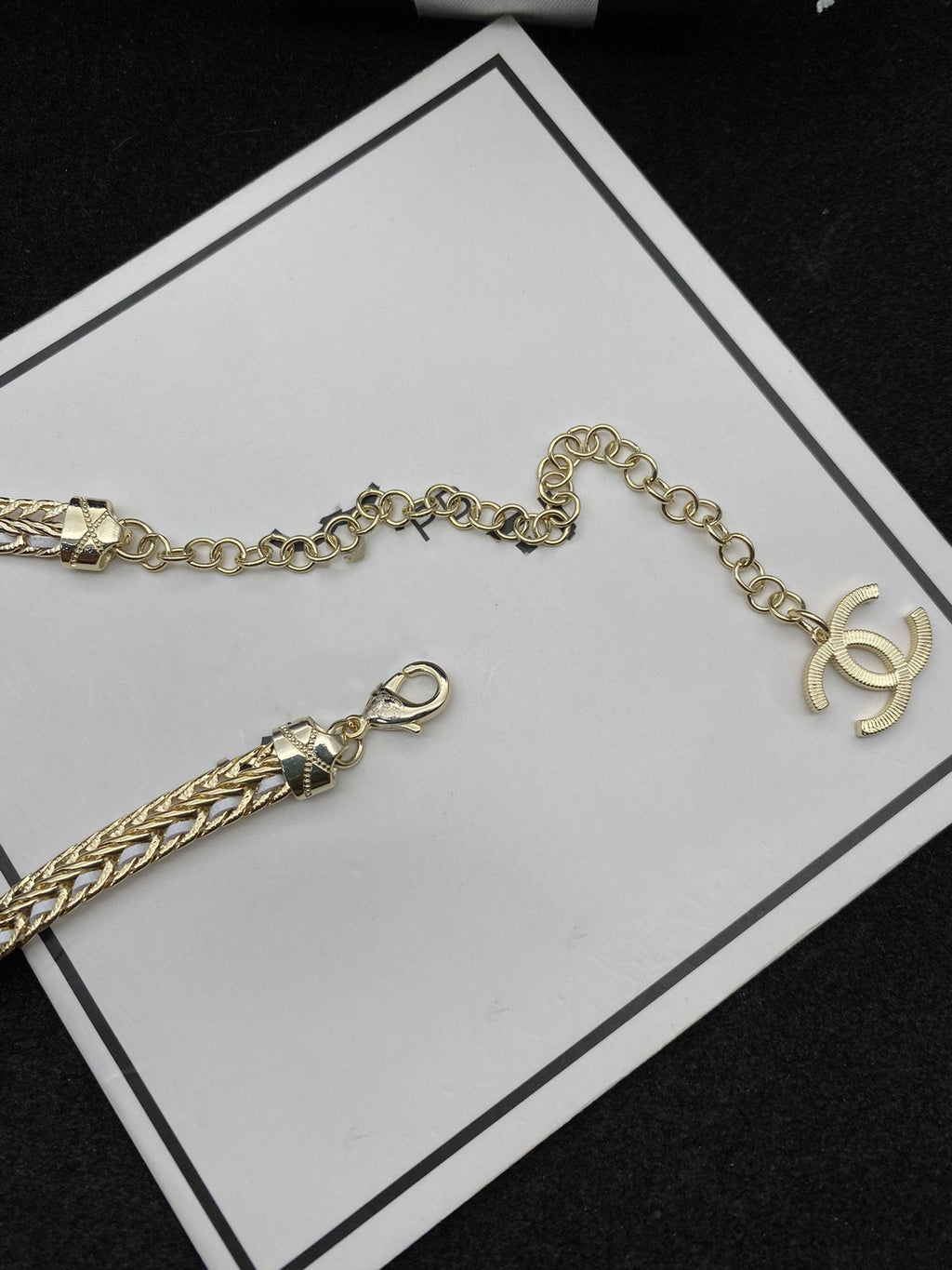 Chanel Double C White String Necklace Gold Diamond