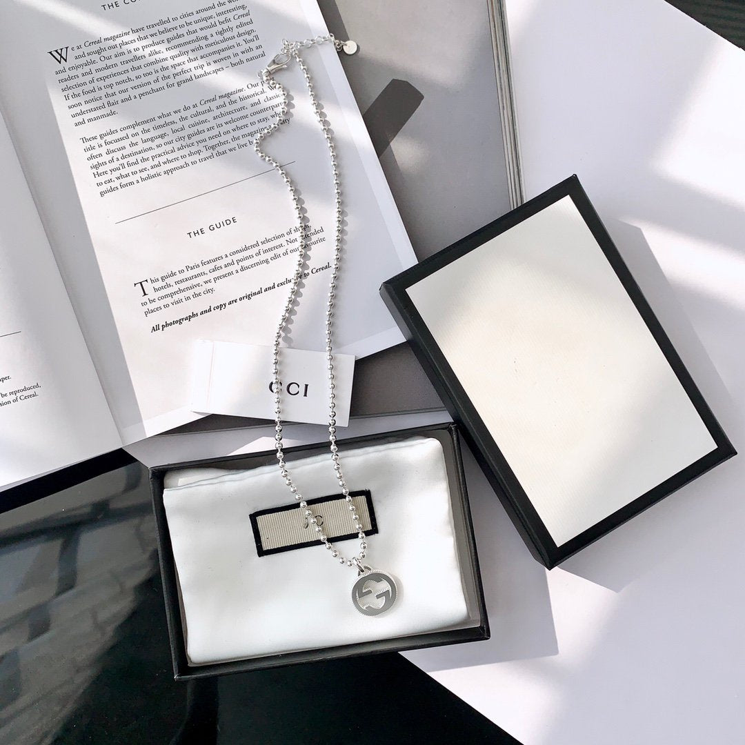 GUCCI INTERLOCKING NECKLACE G PENDANT  STERLING SILVER