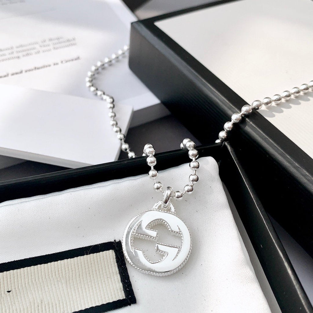 GUCCI INTERLOCKING NECKLACE G PENDANT  STERLING SILVER
