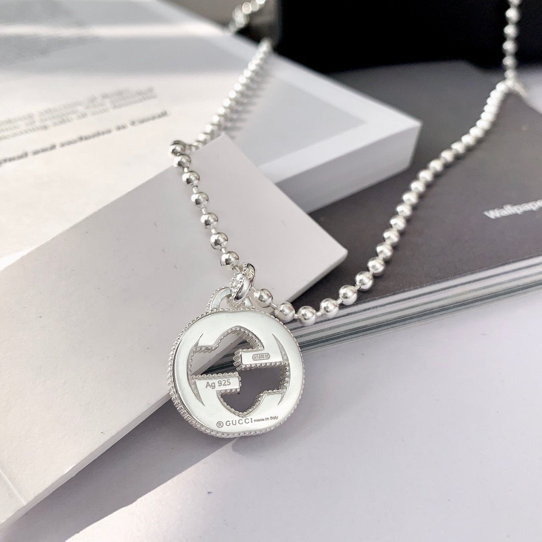 GUCCI INTERLOCKING NECKLACE G PENDANT  STERLING SILVER
