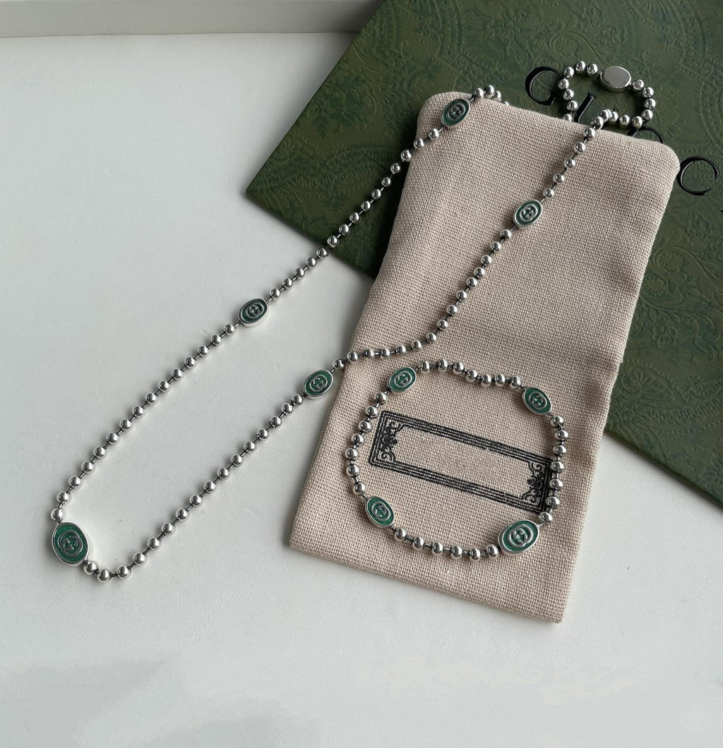 GUCCI INTERLOCKING G BOULE CHAIN NECKLACE SILVER