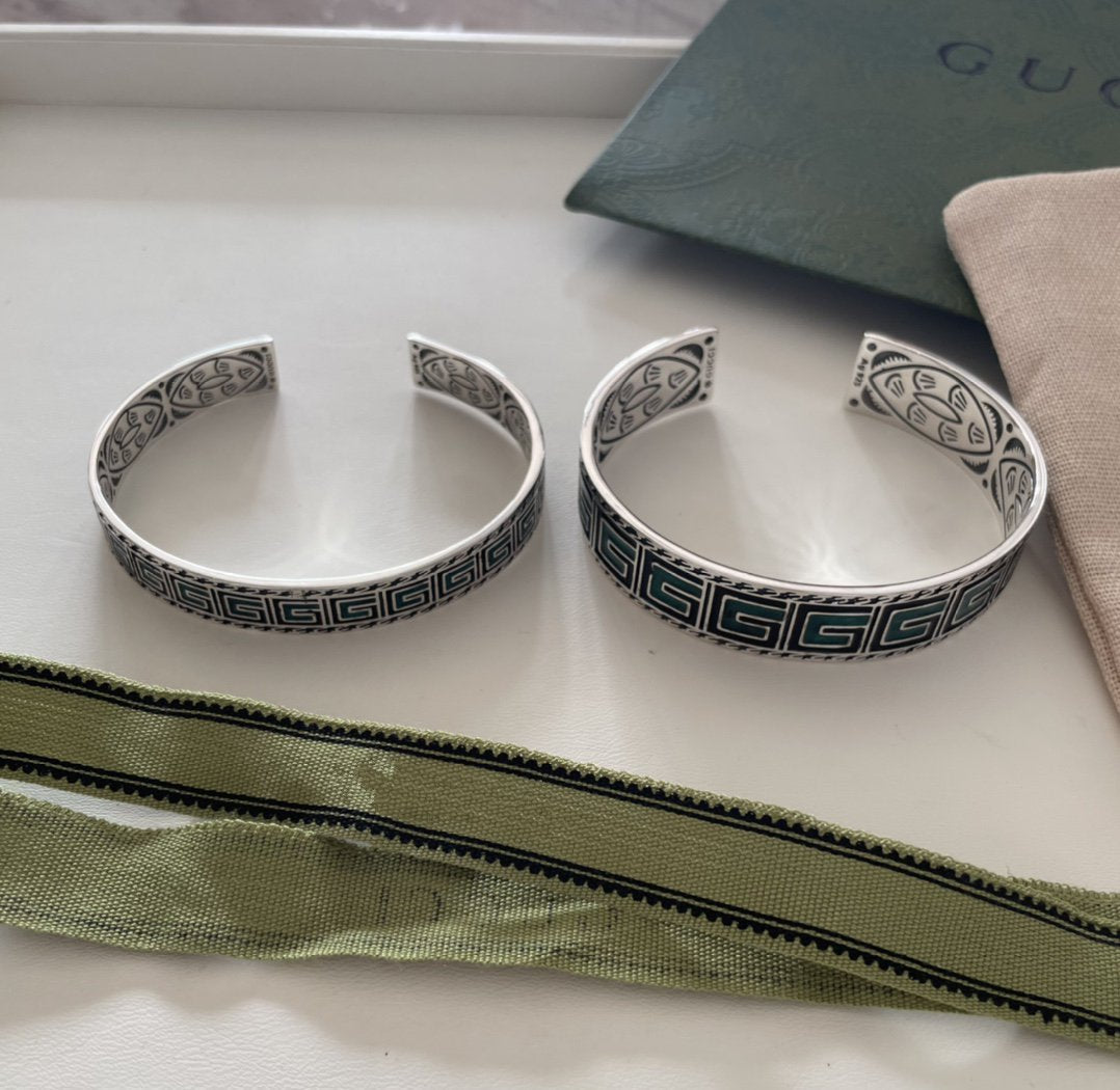 GUCCI G-MONOGRAM STERLING-SILVER & ENAMEL BRACELET