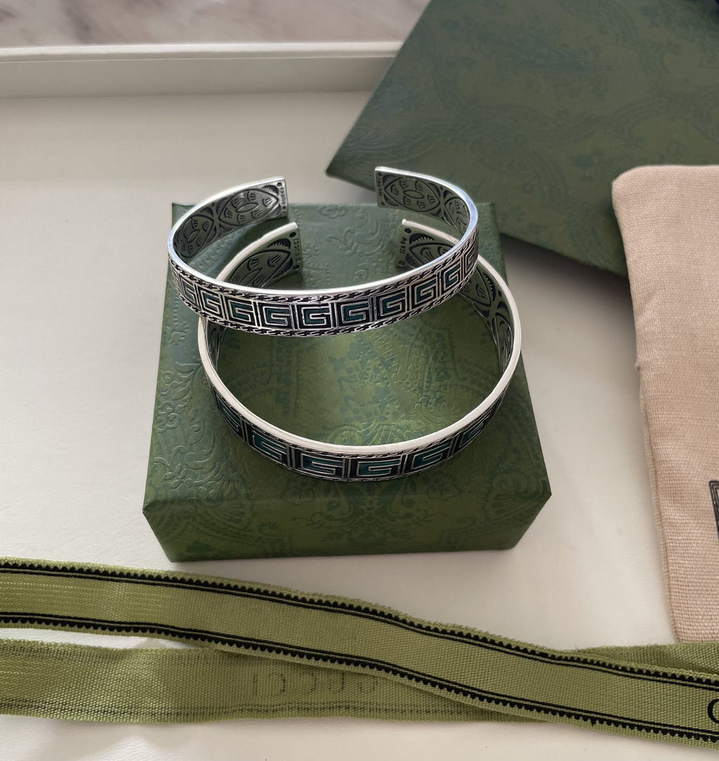 GUCCI G-MONOGRAM STERLING-SILVER & ENAMEL BRACELET