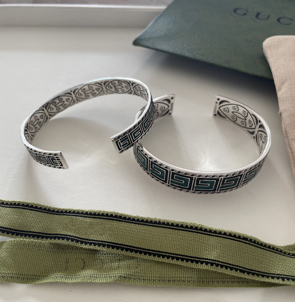 GUCCI G-MONOGRAM STERLING-SILVER & ENAMEL BRACELET