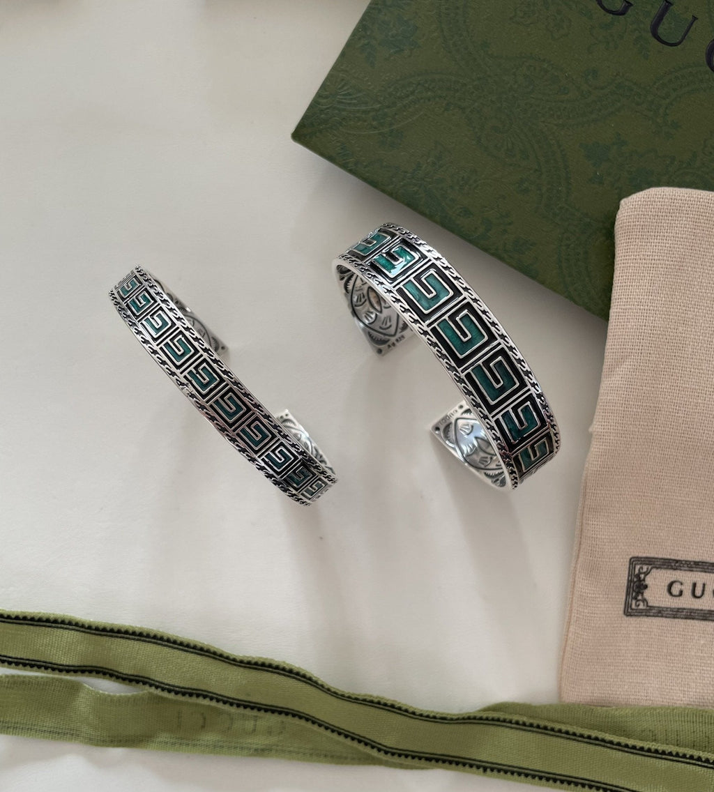 GUCCI G-MONOGRAM STERLING-SILVER & ENAMEL BRACELET