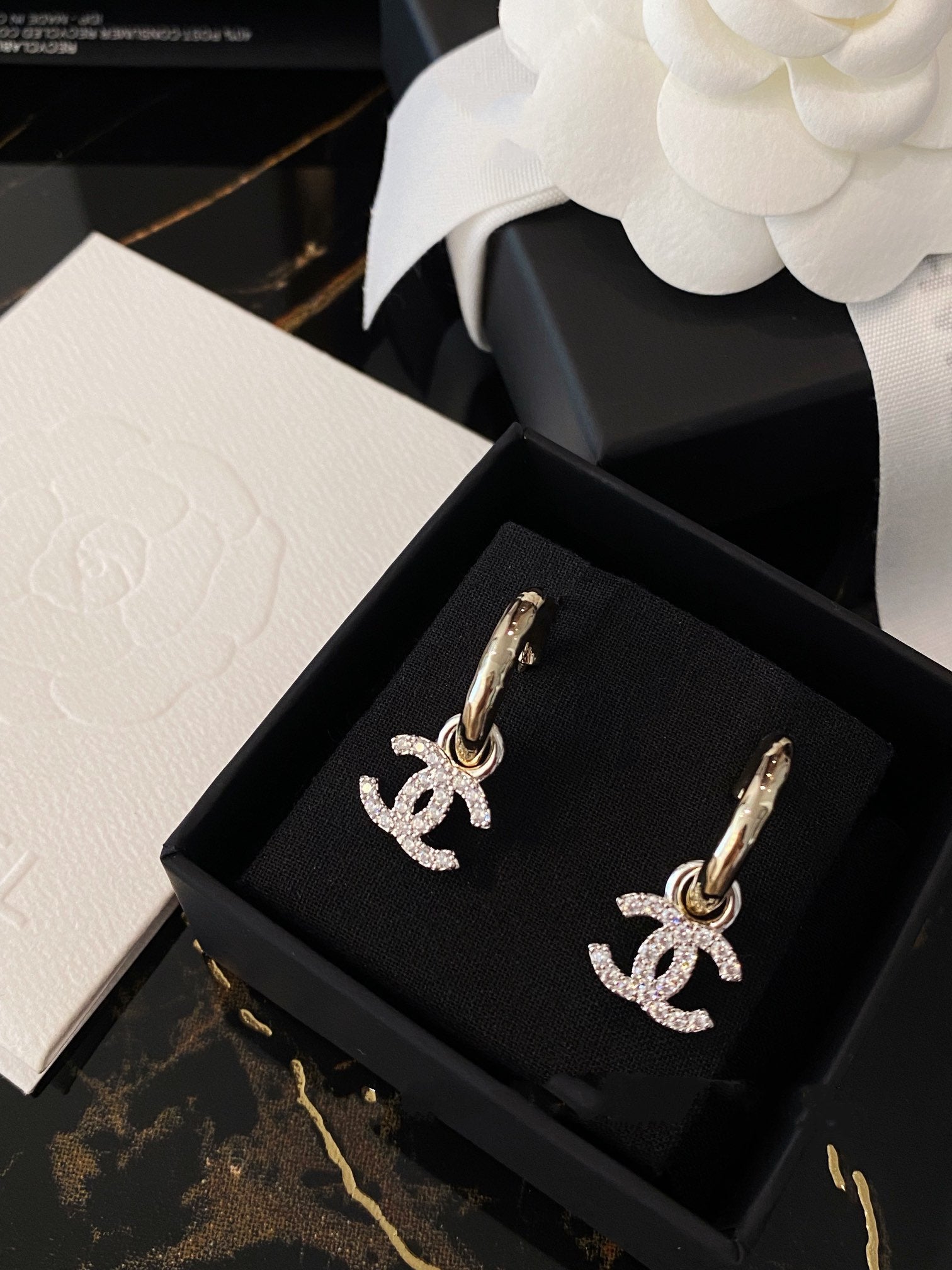 Chanel Double C Gold Diamond Earrings