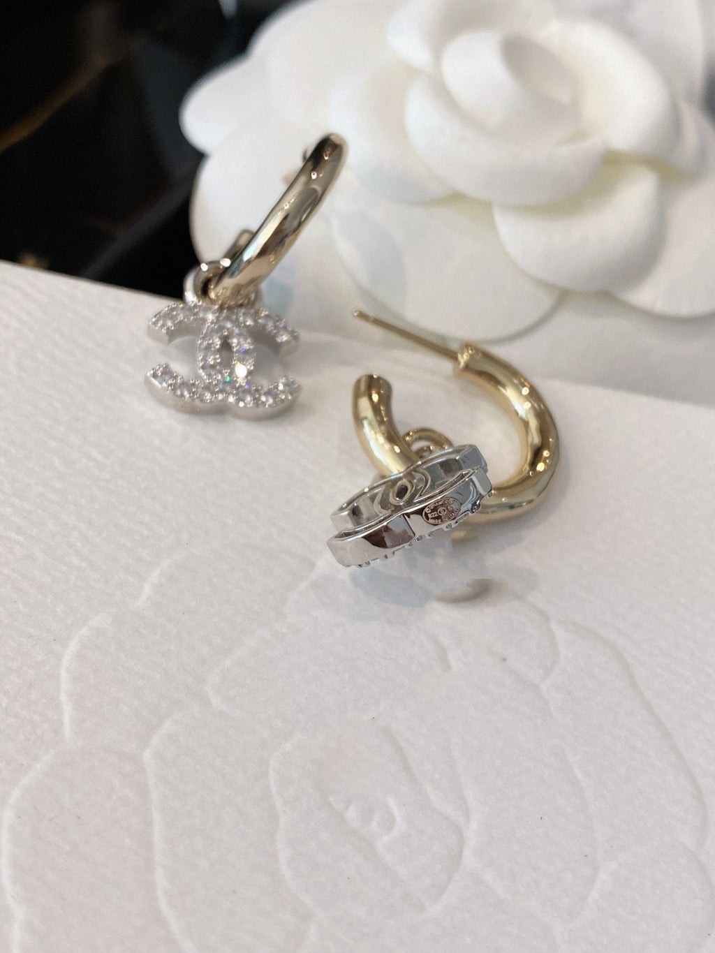 Chanel Double C Gold Diamond Earrings