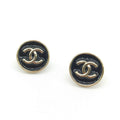 Chanel Double C Black Gold Stud Earrings