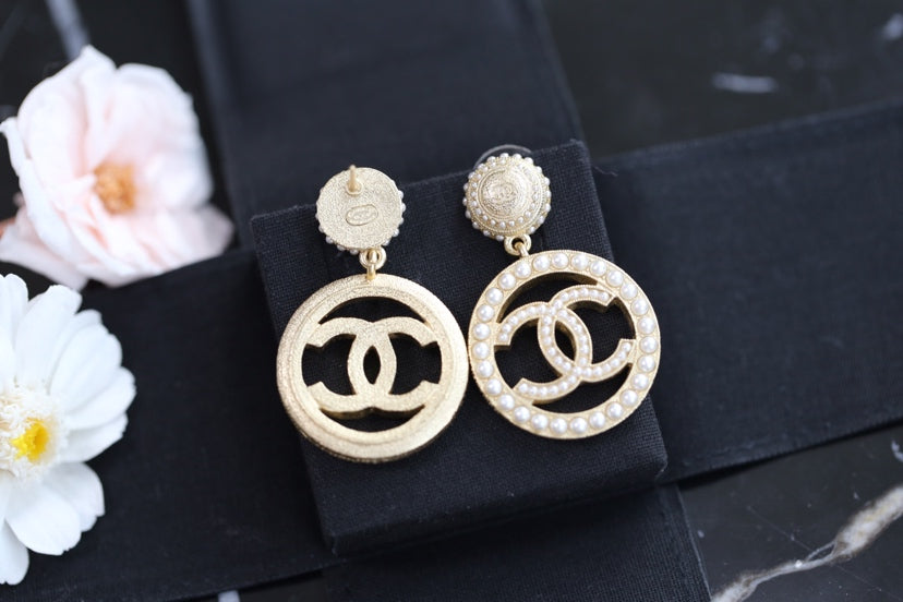Chanel Double C Pearl Gold Earrings
