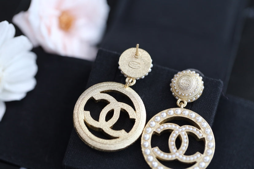Chanel Double C Pearl Gold Earrings