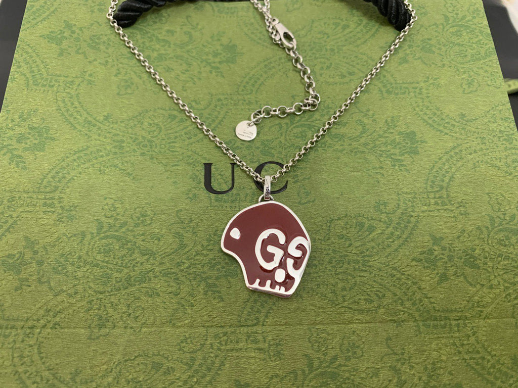 GUCCI GG SKULL RED ENAMEL NECKLACE