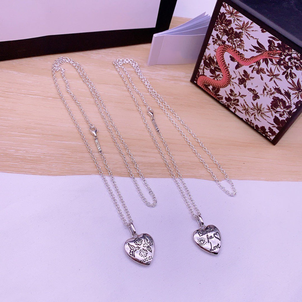 GUCCI GG BLIND FOR LOVE STERLING SILVER HEART PENDANT NECKLACE