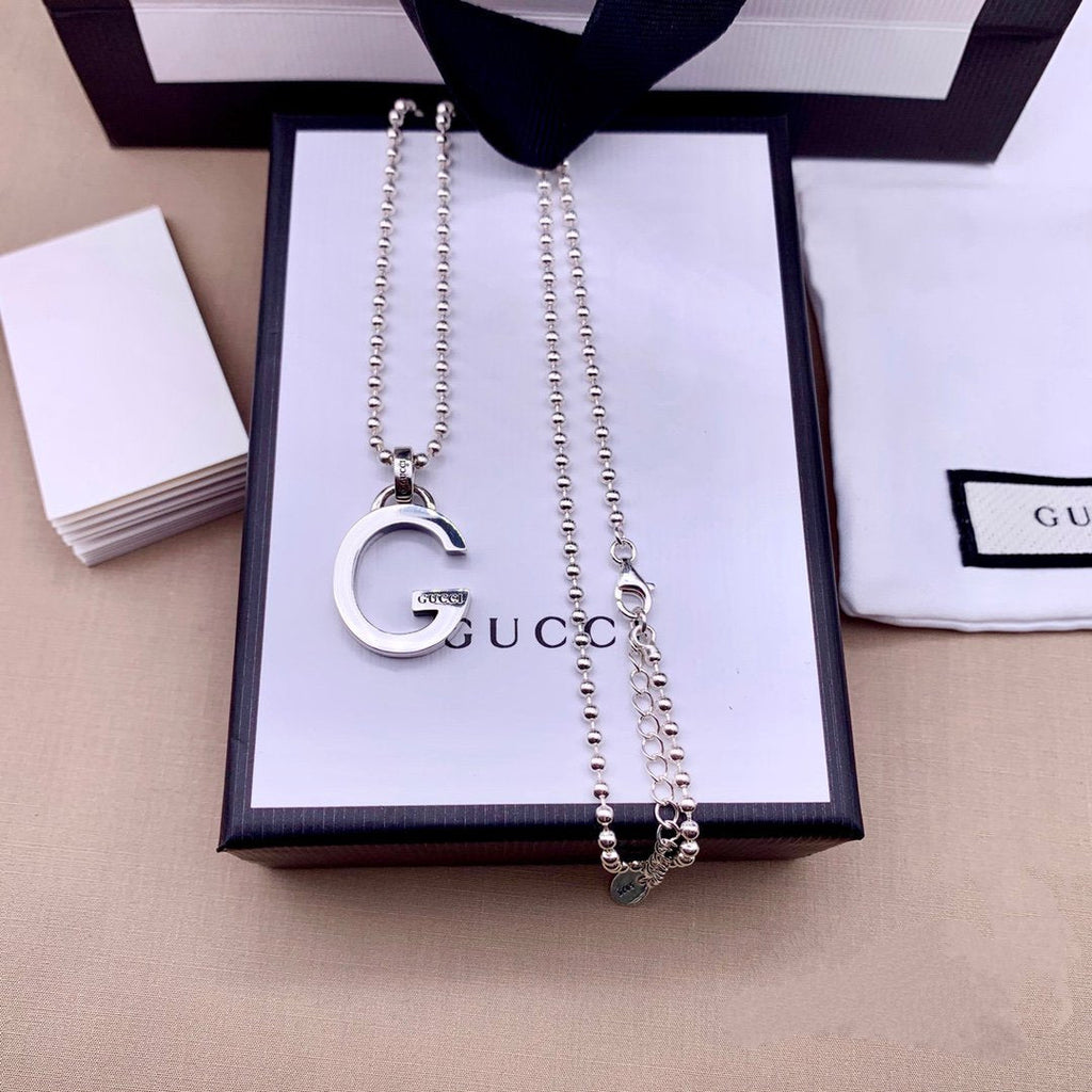 GUCCI STERLING SILVER LETTER DOUBLE G LOGO PENDANT VERSATILE NECKLACE