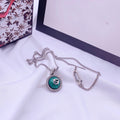 GUCCI STERLING SILVER NEW DOUBLE G LOGO SERPENT MALACHITE PENDANT NECKLACE