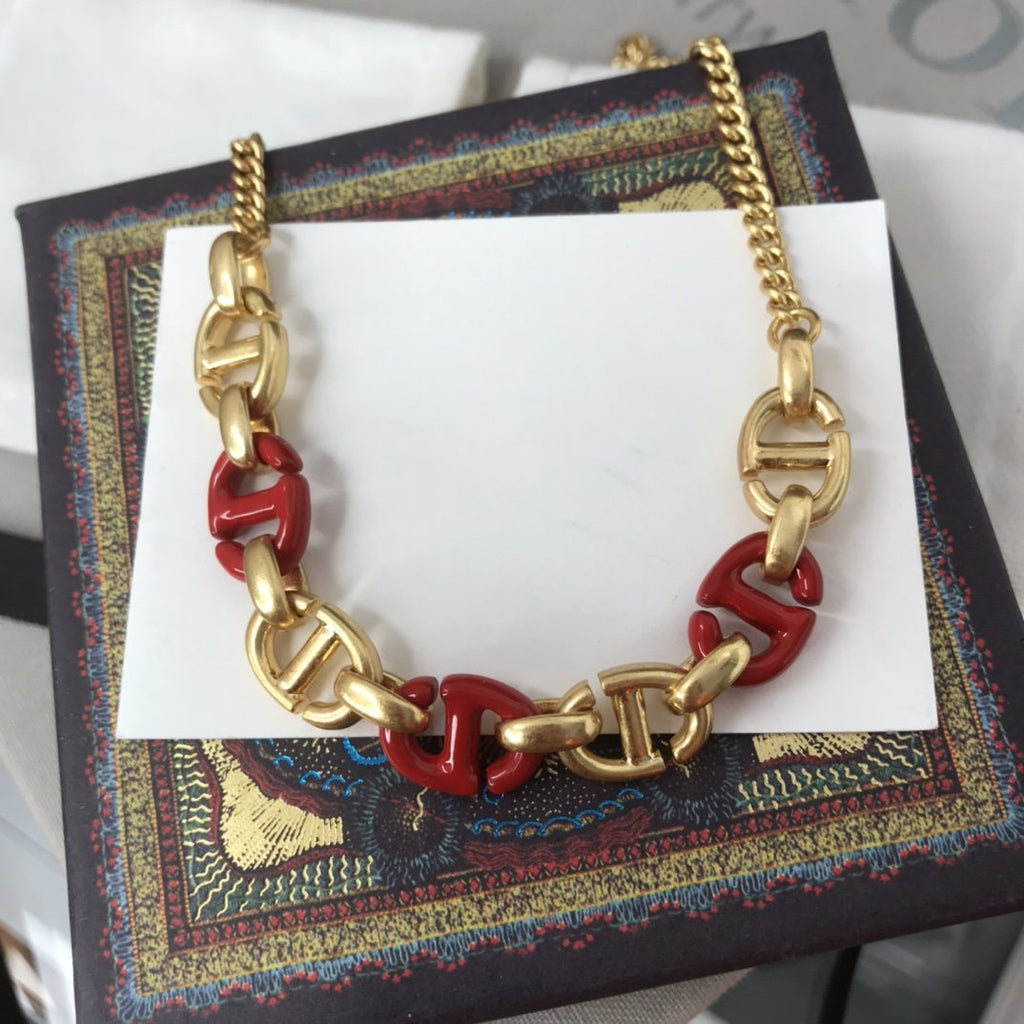 DIOR WOMEN CD NAVY NECKLACE GOLD-FINISH METAL
