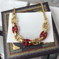 DIOR WOMEN CD NAVY NECKLACE GOLD-FINISH METAL