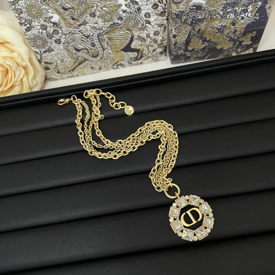 DIOR PETIT CD NECKLACE GOLD-FINISH METAL WITH WHITE AND SILVER