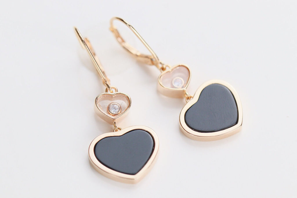 CHOPARD HAPPY HEART EARRINGS ONYX PINK GOLD DIAMOND