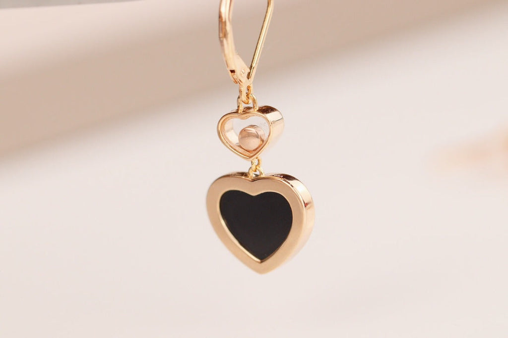 CHOPARD HAPPY HEART EARRINGS ONYX PINK GOLD DIAMOND