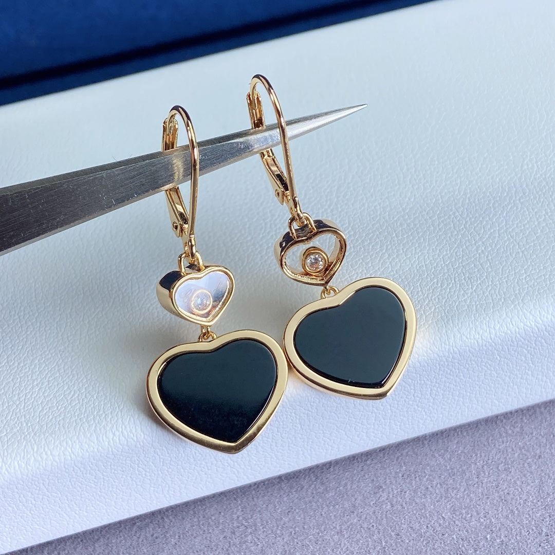 CHOPARD HAPPY HEART EARRINGS ONYX PINK GOLD DIAMOND