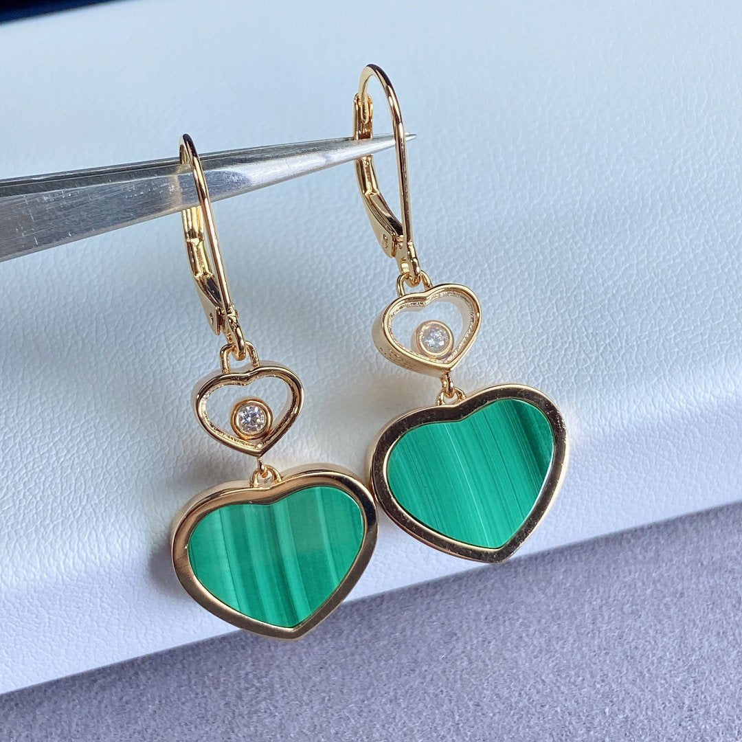 CHOPARD HAPPY HEART EARRINGS MALACHITE PINK GOLD DIAMOND