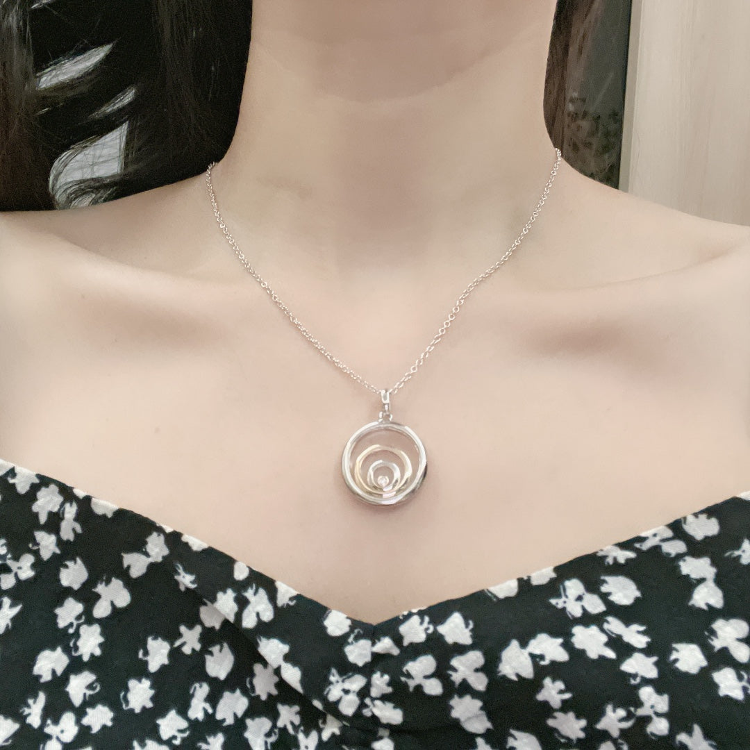 CHOPARD HAPPY HEART NECKLACE TRIPLE RING SILVER 1 DIAMOND