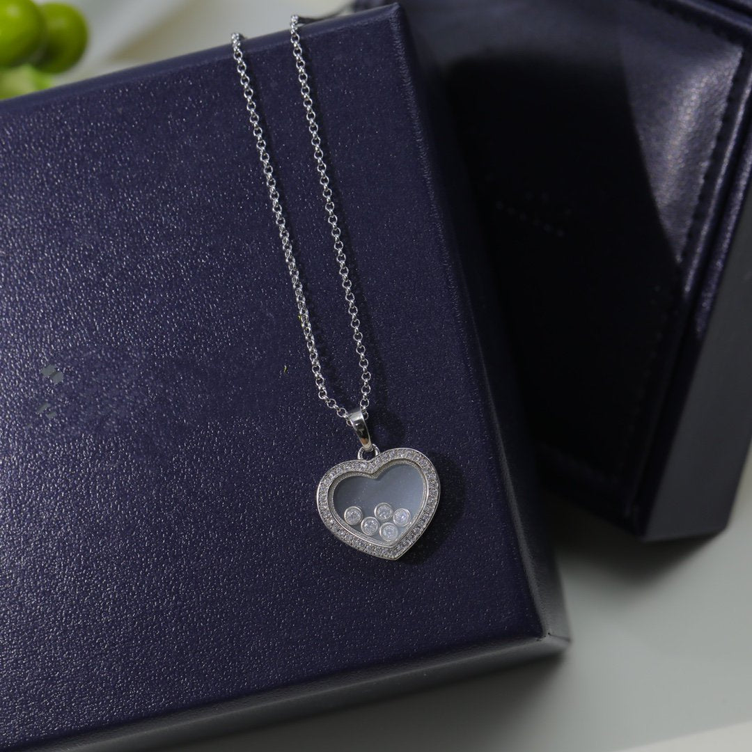 CHOPARD HAPPY HEART WHITE MOP NECKLACE SILVER DIAMOND
