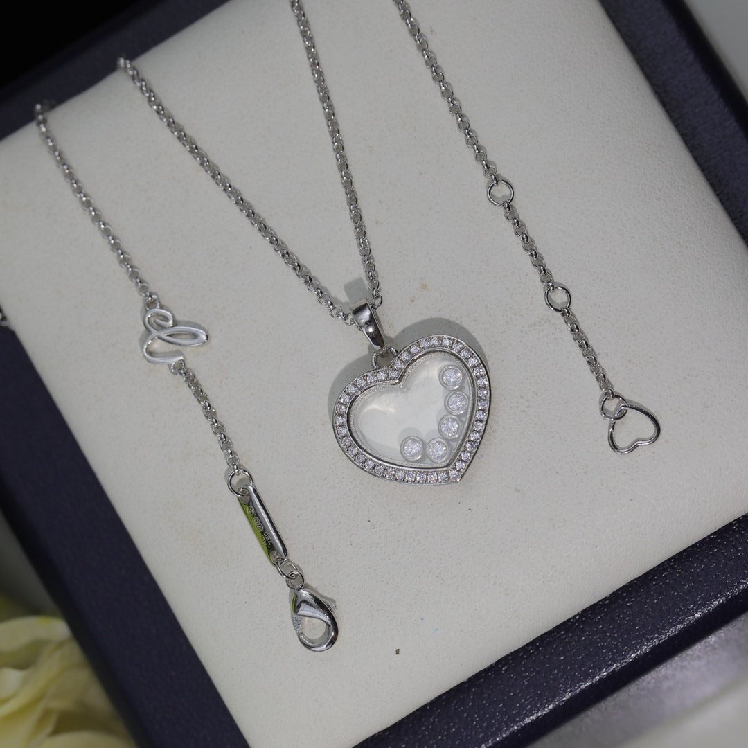CHOPARD HAPPY HEART WHITE MOP NECKLACE SILVER DIAMOND