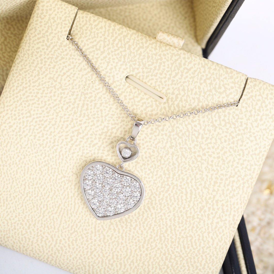 CHOPARD HAPPY HEART NECKLACE SILVER FULL DIAMOND
