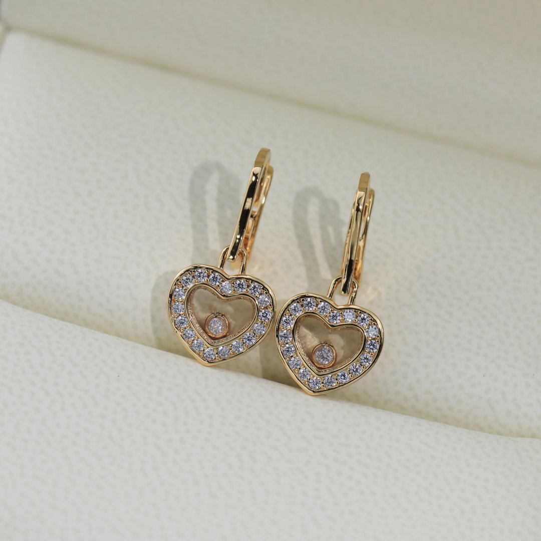 CHOPARD HAPPY HEART PINK GOLD EARRINGS DIAMOND