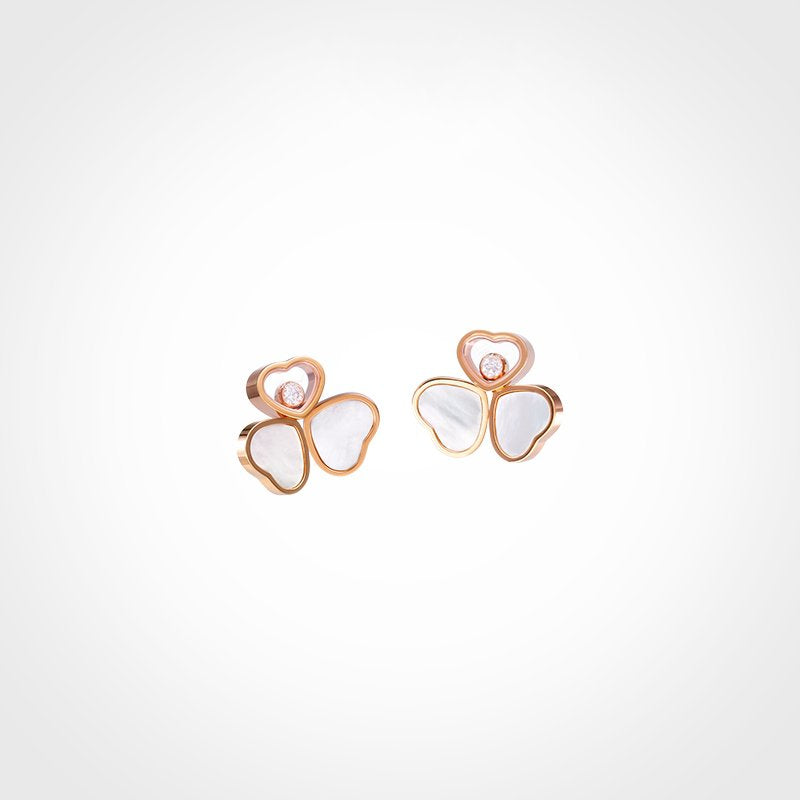 CHOPARD HAPPY HEART MOP EARRINGS PINK GOLD DIAMOND