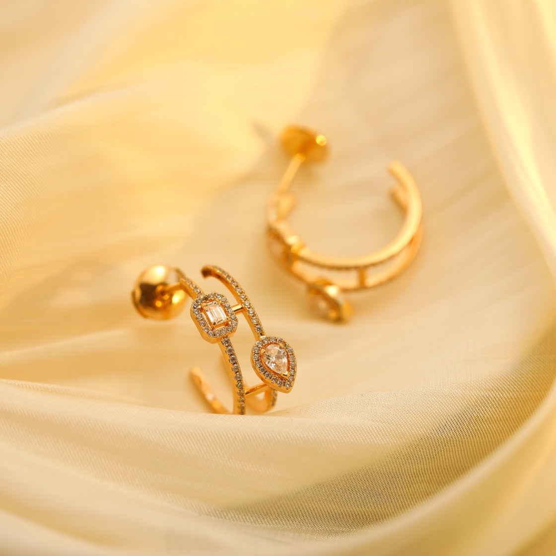 MESSIKA CREOLES MY TWIN 2 RANGS SILVER DIAMOND EARRINGS