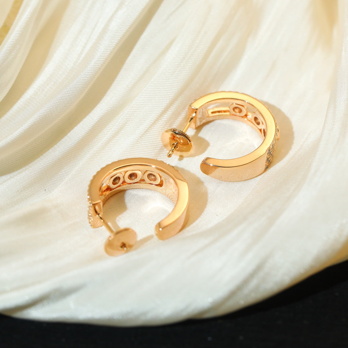 MESSIKA CREOLES MOVE PAVED PINK GOLD DIAMOND EARRINGS