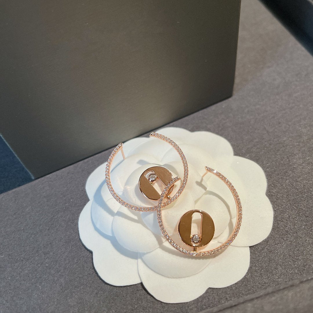 MESSIKA CREOLES LUCKY MOVE PM PINK GOLD DIAMOND EARRINGS