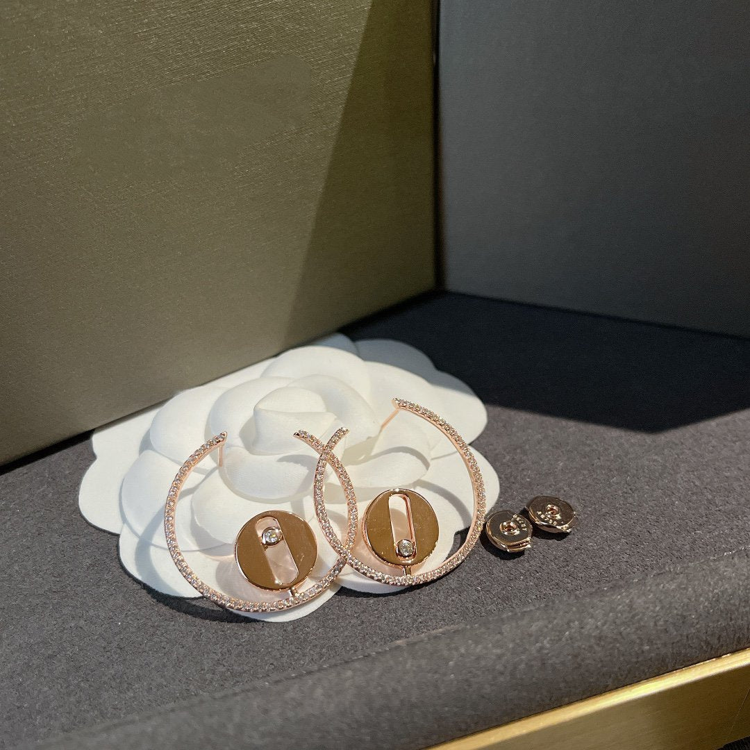 MESSIKA CREOLES LUCKY MOVE PM PINK GOLD DIAMOND EARRINGS