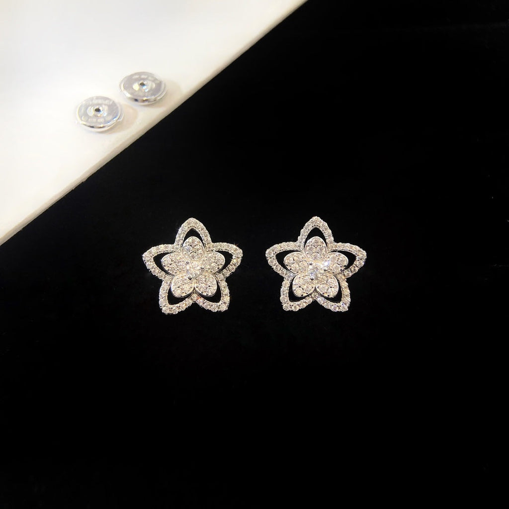 GRAFF WILD FLOWER SILVER DIAMOND STUD EARRINGS