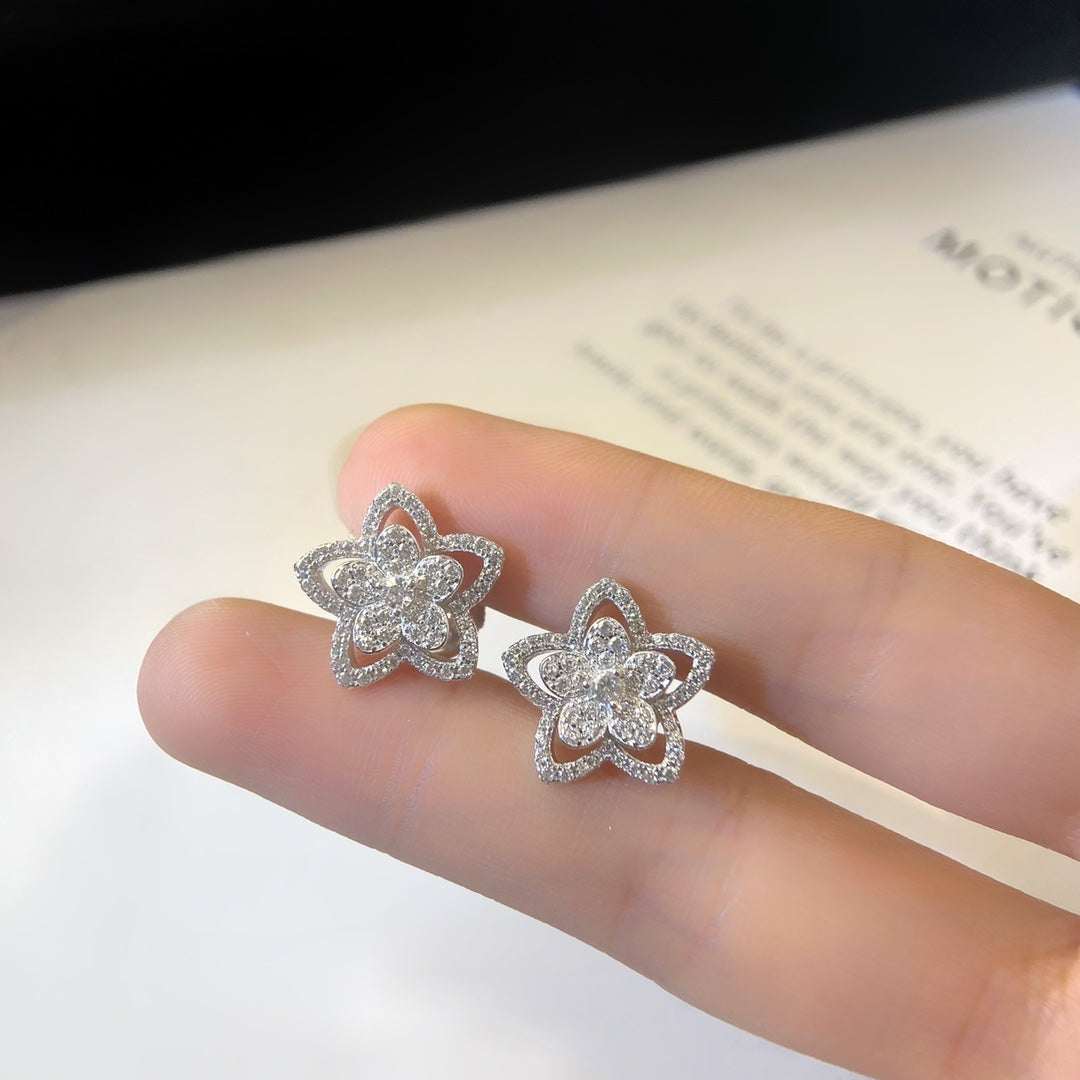 GRAFF WILD FLOWER SILVER DIAMOND STUD EARRINGS